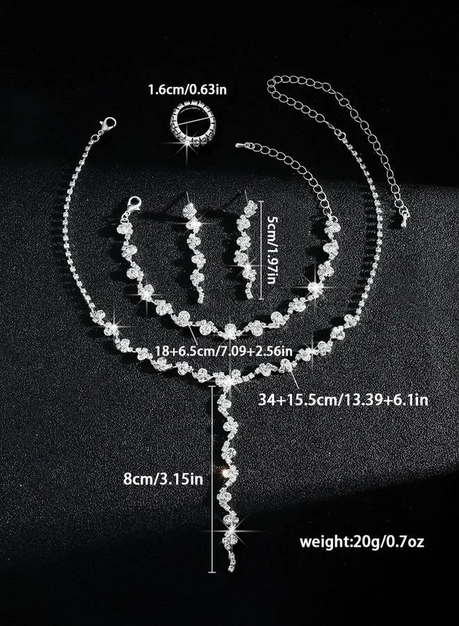 تايك تو طقم مجوهرات أربع قطع عقد وسوار وخاتم وأقراط مزين